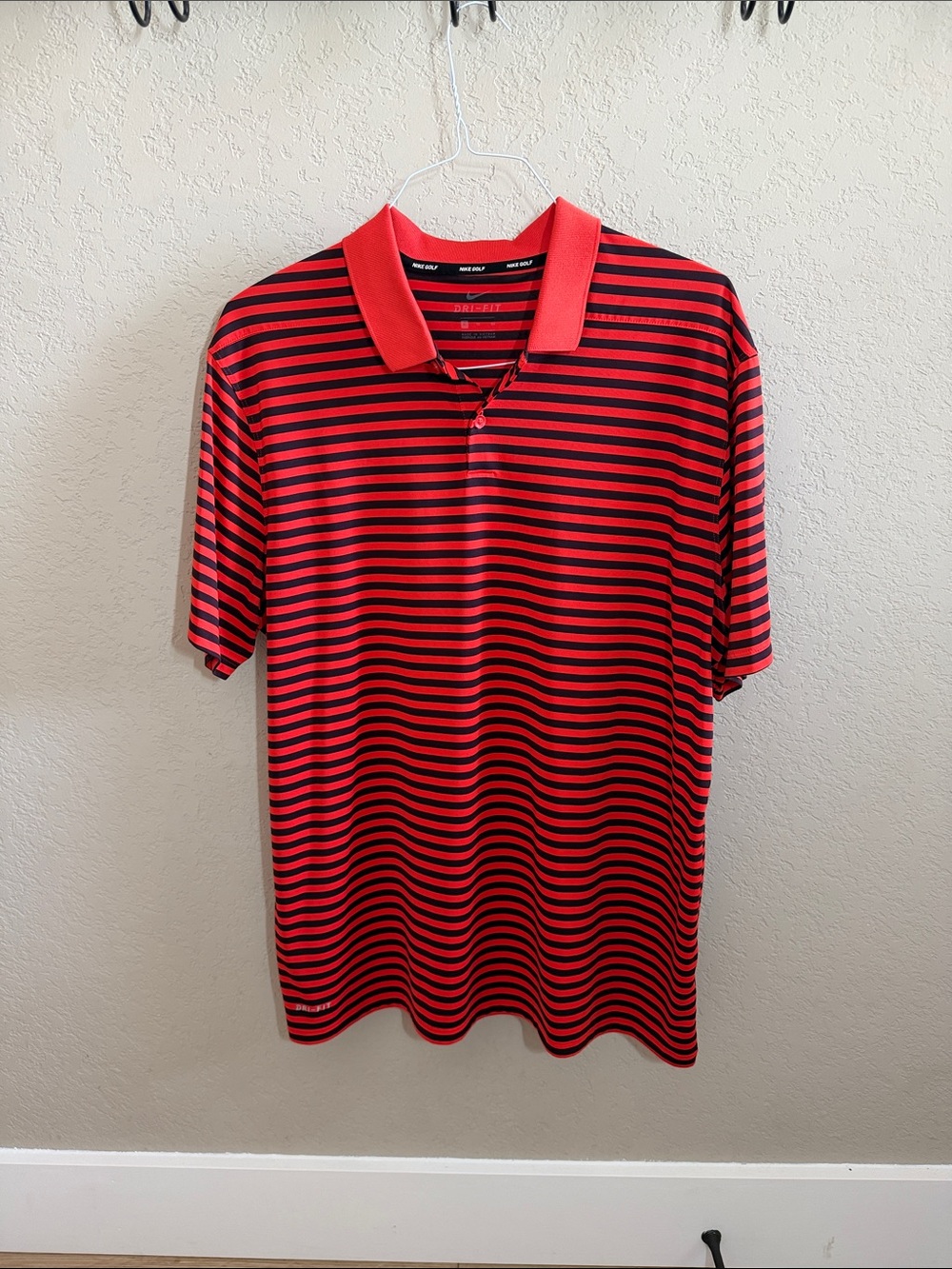 Nike Golf Red and Black Striped Polo Shirt
